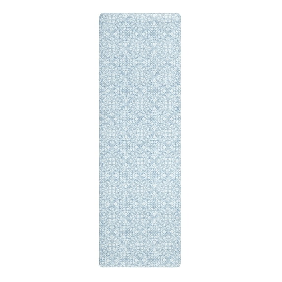 TOWN & COUNTRY BASICS Comfort Plus Vintage Medallion Tile Anti Fatigue Comfort Mat, Kitchen Runner Mat, Standing Desk Mat, Dorm Room Rug, Non-Slip Backing, Blue, 18"x55"