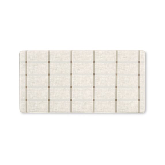 TOWN & COUNTRY BASICS Comfort Plus Windowpane Plaid Anti Fatigue Comfort Mat, Kitchen Mat, Standing Desk Mat, Dorm Room Rug, Non-Slip Backing, Beige, 18"x39"