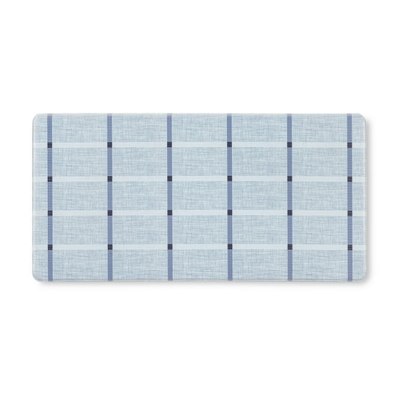 TOWN & COUNTRY BASICS Comfort Plus Windowpane Plaid Anti Fatigue Comfort Mat, Kitchen Mat, Standing Desk Mat, Dorm Room Rug, Non-Slip Backing, Blue, 18"x39"
