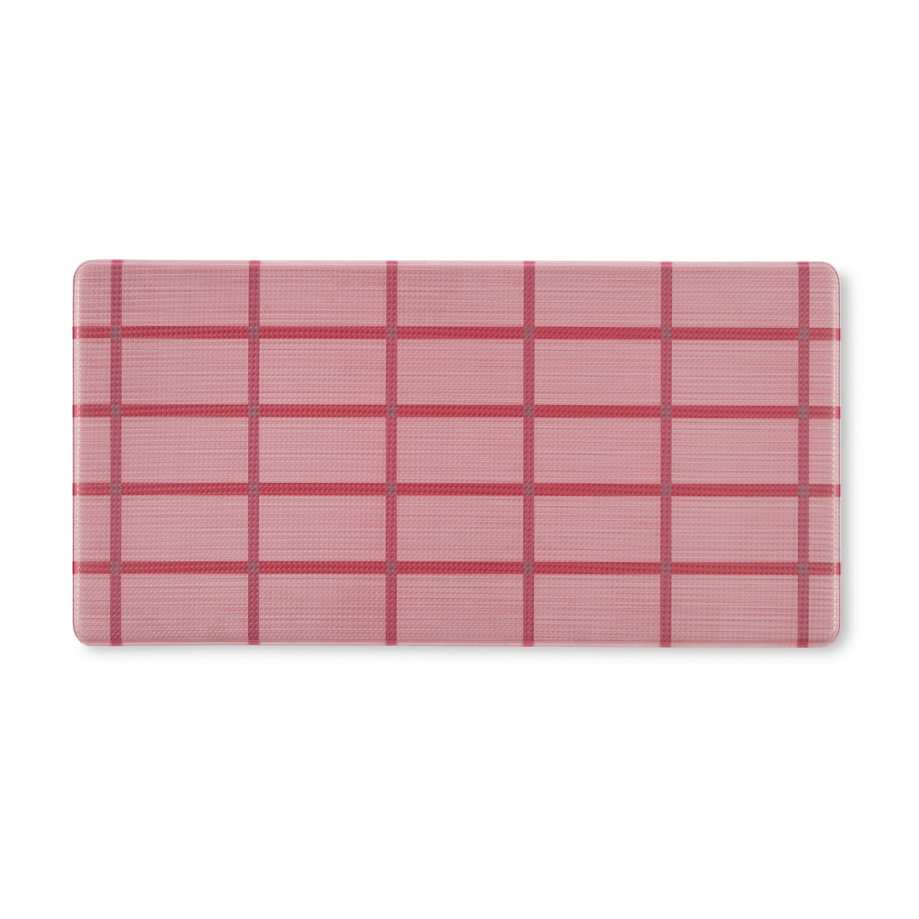 TOWN & COUNTRY BASICS Comfort Plus Windowpane Plaid Anti Fatigue Comfort Mat, Kitchen Mat, Standing Desk Mat, Dorm Room Rug, Non-Slip Backing, Red, 18"x39"