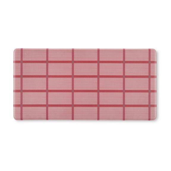 TOWN & COUNTRY BASICS Comfort Plus Windowpane Plaid Anti Fatigue Comfort Mat, Kitchen Mat, Standing Desk Mat, Dorm Room Rug, Non-Slip Backing, Red, 18"x39"