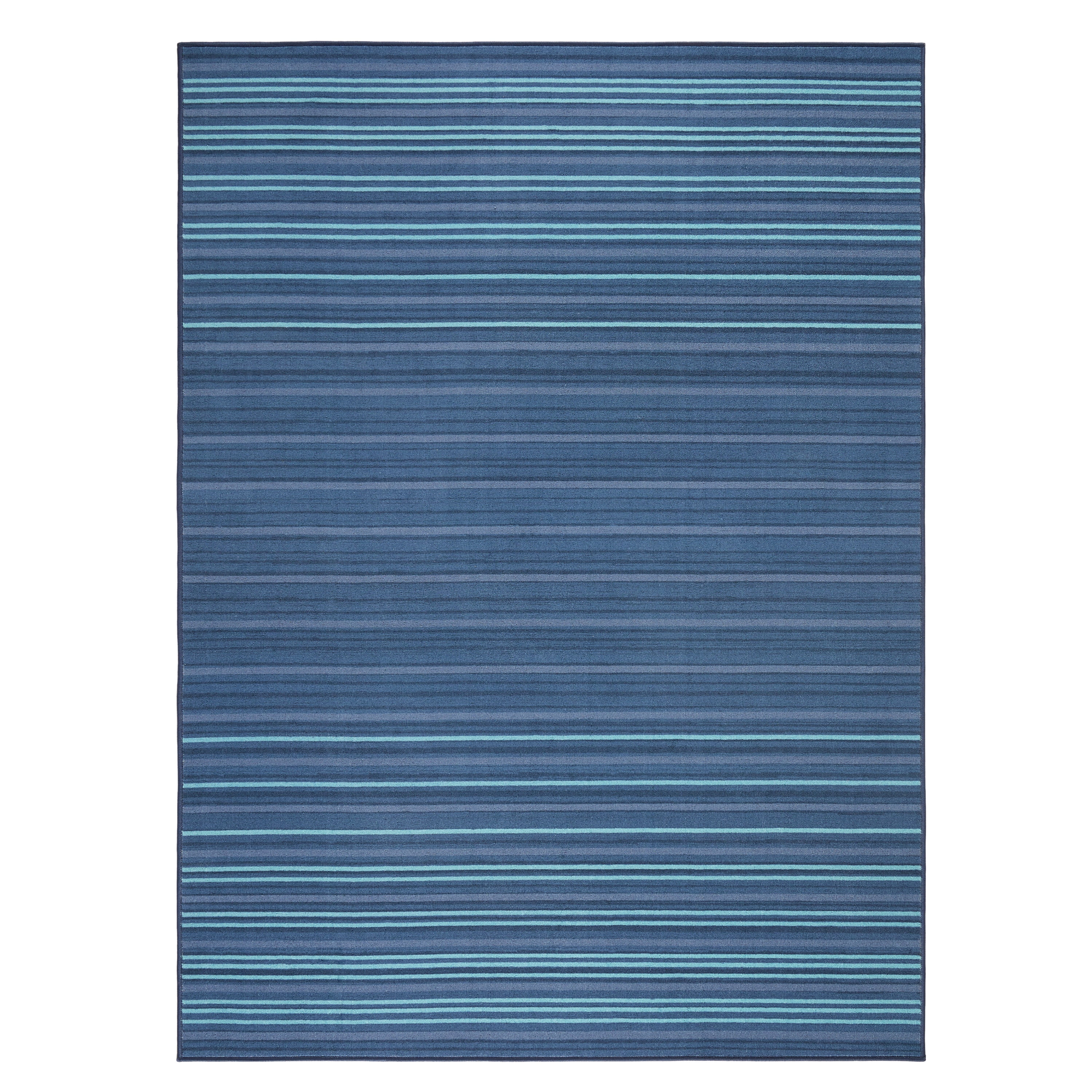 Layne Navy Blue and Light Blue Stripe Washable Synthetic Area Rug