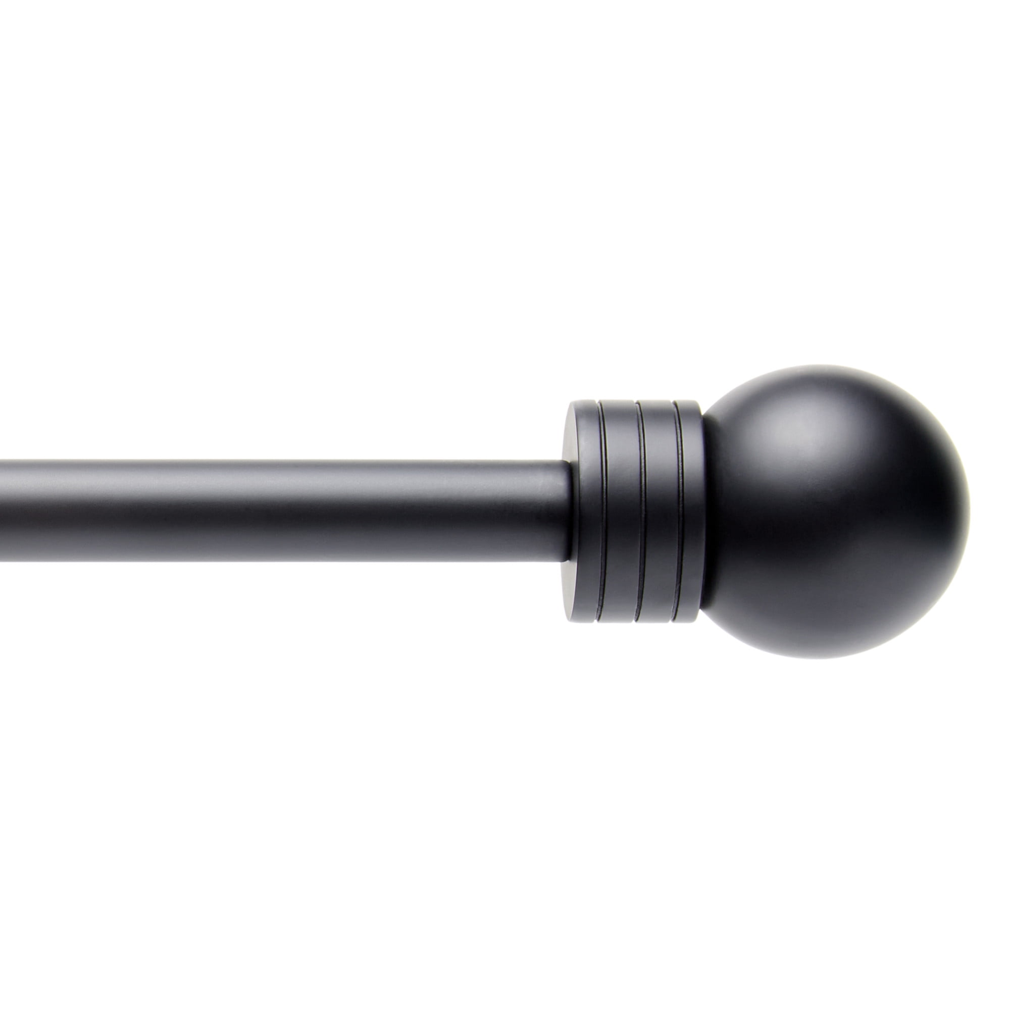 TOWN & COUNTRY BASICS Modern Sphere Single Indoor Curtain Rod and Finial Set, Easy Install Wall Mount, Matte Black, Adjustable 36”-72”