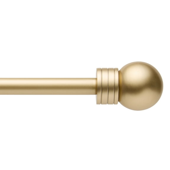 TOWN & COUNTRY BASICS Modern Sphere Single Indoor Curtain Rod and Finial Set, Easy Install Wall Mount, Matte Gold, Adjustable 36”-72”