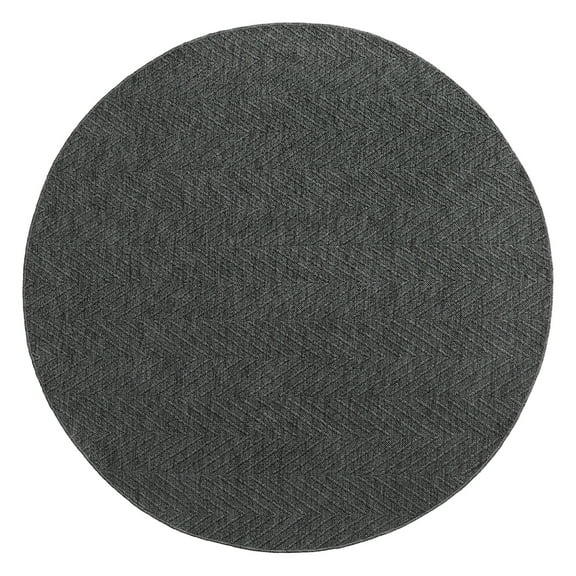 TOWN & COUNTRY BASICS Pax Herringbone Textured Solid Everwash® Washable Area Rug, Low Pile, Non-Slip Backing, Easy Clean Pet & Family Friendly Rug, Dark Grey, 5' Round