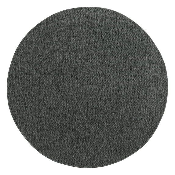 TOWN & COUNTRY BASICS Pax Herringbone Textured Solid Everwash® Washable Area Rug, Low Pile, Non-Slip Backing, Easy Clean Pet & Family Friendly Rug, Dark Grey, 5' Round
