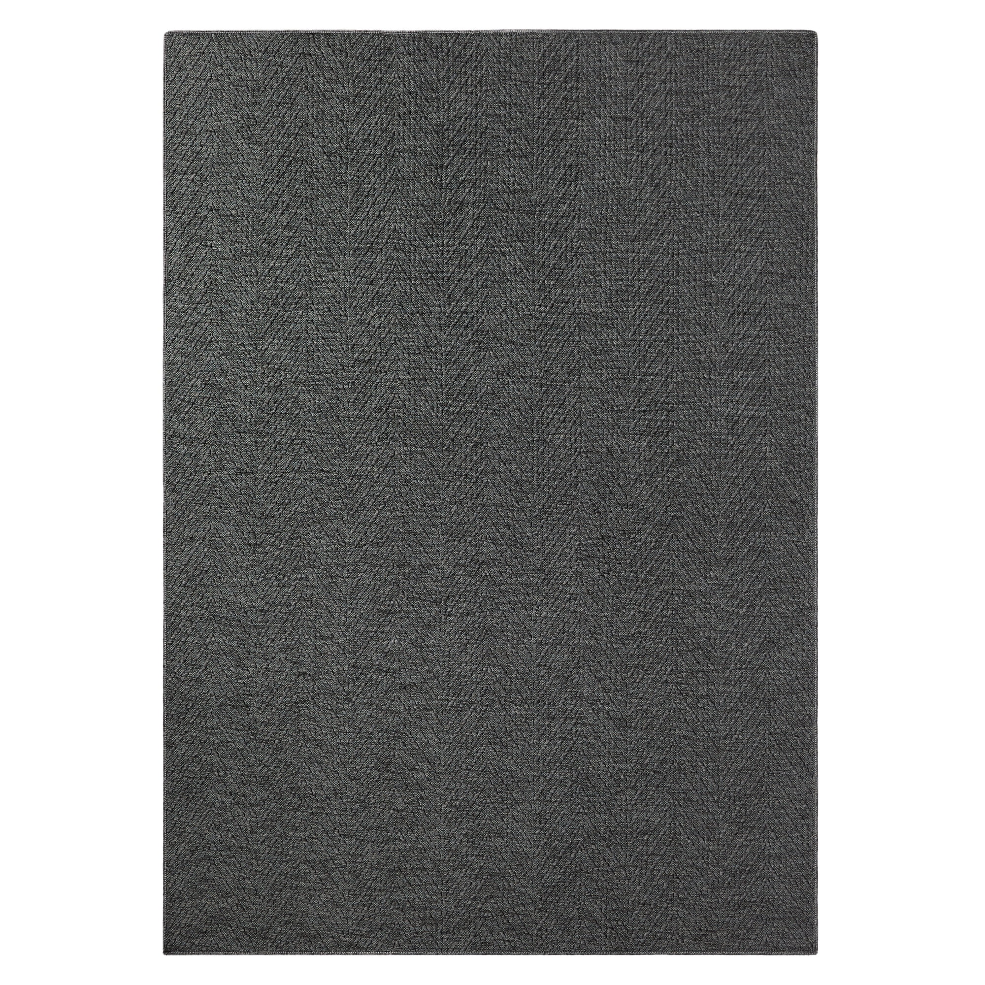 Dark Grey Herringbone Textured Washable Synthetic Area Rug