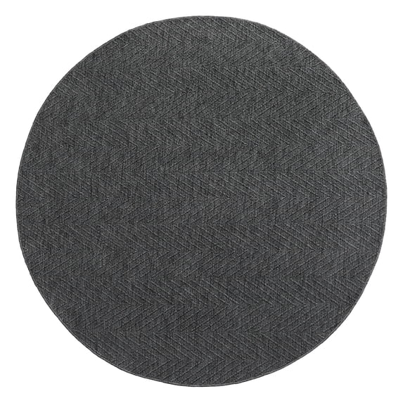 TOWN & COUNTRY BASICS Pax Herringbone Textured Solid Everwash® Washable Area Rug, Low Pile, Non-Slip Backing, Easy Clean Pet & Family Friendly Rug, Dark Grey, 8' Round