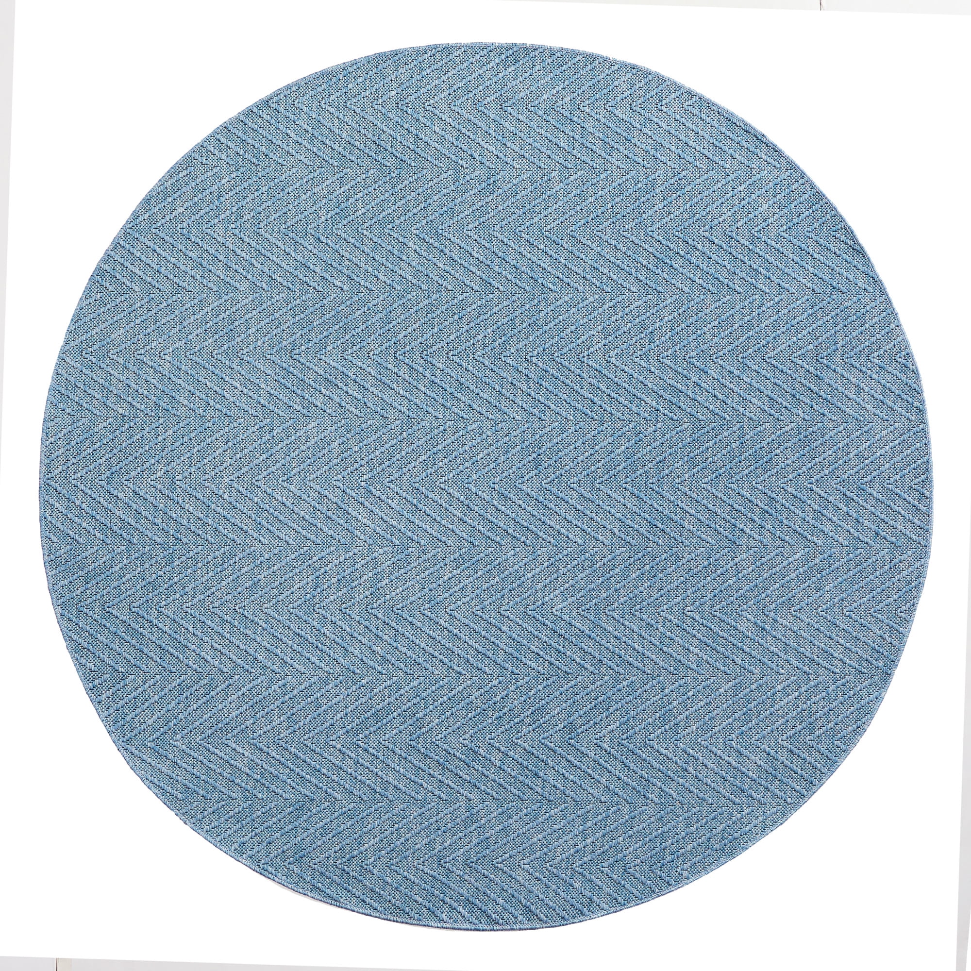 TOWN & COUNTRY BASICS Pax Herringbone Textured Solid Everwash® Washable Area Rug, Low Pile, Non-Slip Backing, Easy Clean Pet & Family Friendly Rug, Blue, 8' Round