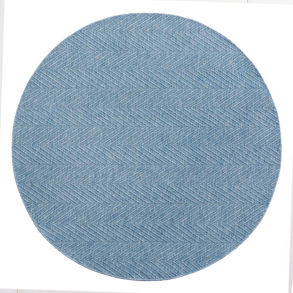 TOWN & COUNTRY BASICS Pax Herringbone Textured Solid Everwash® Washable Area Rug, Low Pile, Non-Slip Backing, Easy Clean Pet & Family Friendly Rug, Blue, 8' Round