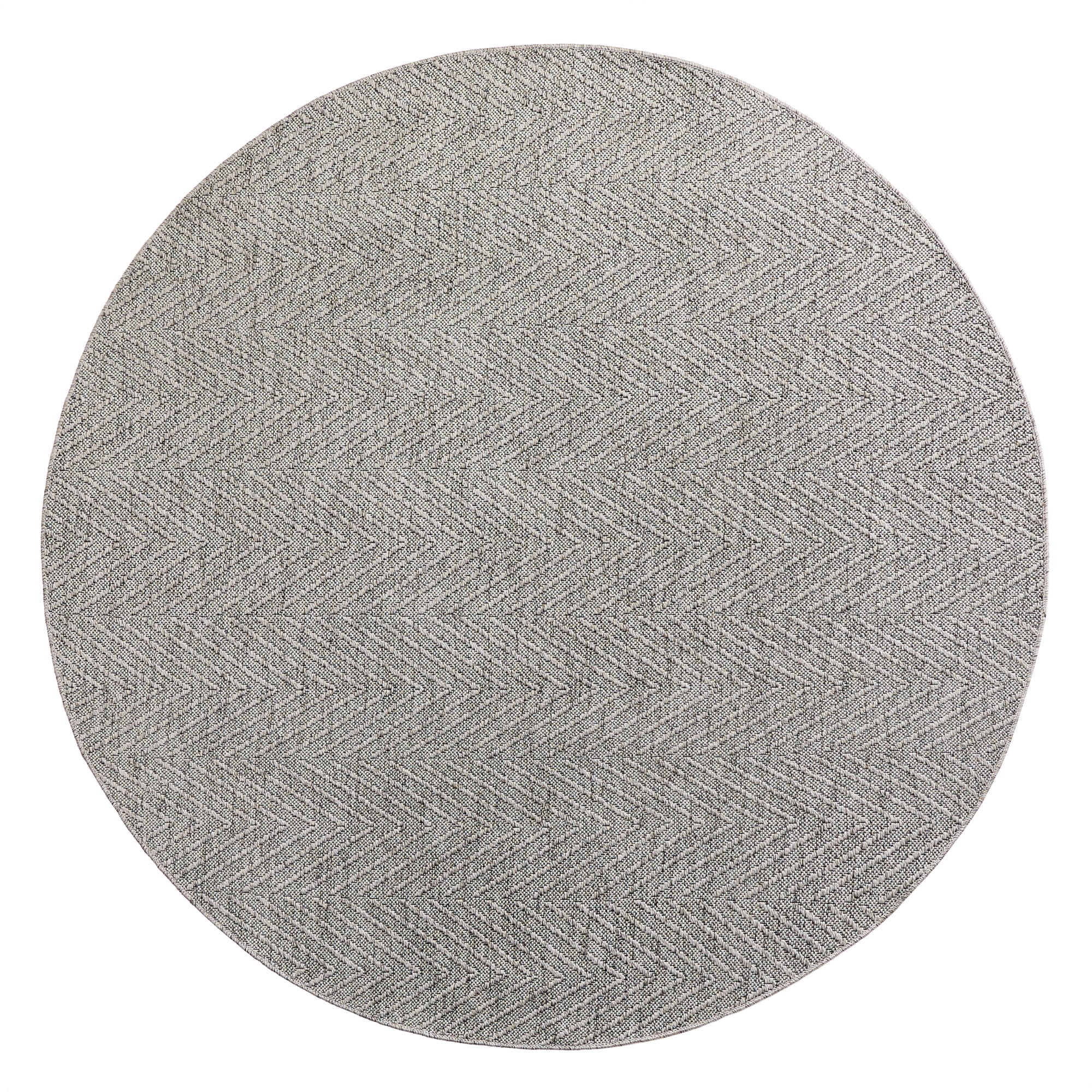Gray Round Herringbone Washable Synthetic Area Rug