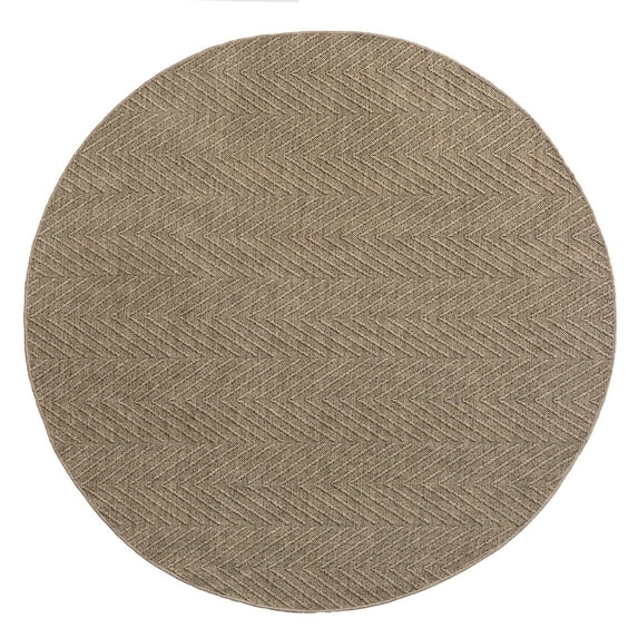 TOWN & COUNTRY BASICS Pax Herringbone Textured Solid Everwash® Washable Area Rug, Low Pile, Non-Slip Backing, Easy Clean Pet & Family Friendly Rug, Brown, 5' Round