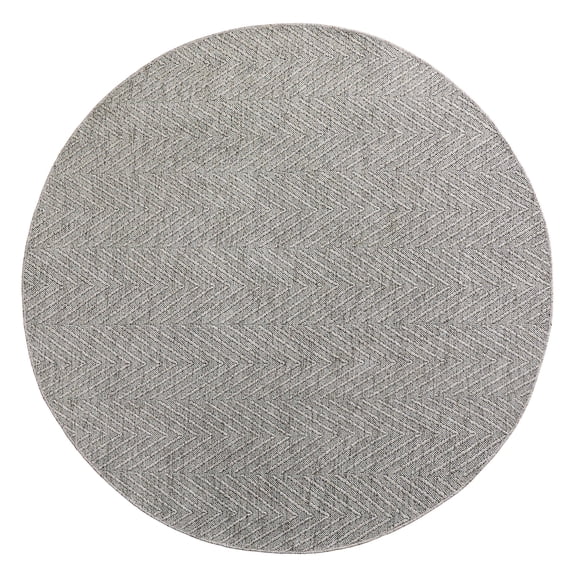 TOWN & COUNTRY BASICS Pax Herringbone Textured Solid Everwash® Washable Area Rug, Low Pile, Non-Slip Backing, Easy Clean Pet & Family Friendly Rug, Grey, 5' Round