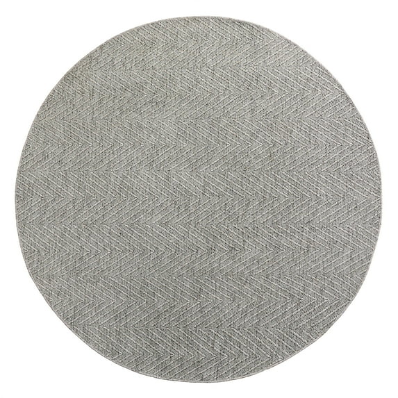 TOWN & COUNTRY BASICS Pax Herringbone Textured Solid Everwash® Washable Area Rug, Low Pile, Non-Slip Backing, Easy Clean Pet & Family Friendly Rug, Grey, 8' Round