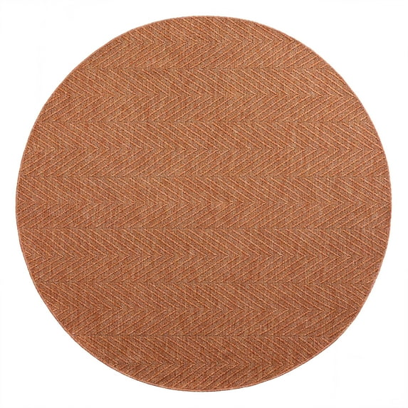 TOWN & COUNTRY BASICS Pax Herringbone Textured Solid Everwash® Washable Area Rug, Low Pile, Non-Slip Backing, Easy Clean Pet & Family Friendly Rug, Rust, 8' Round