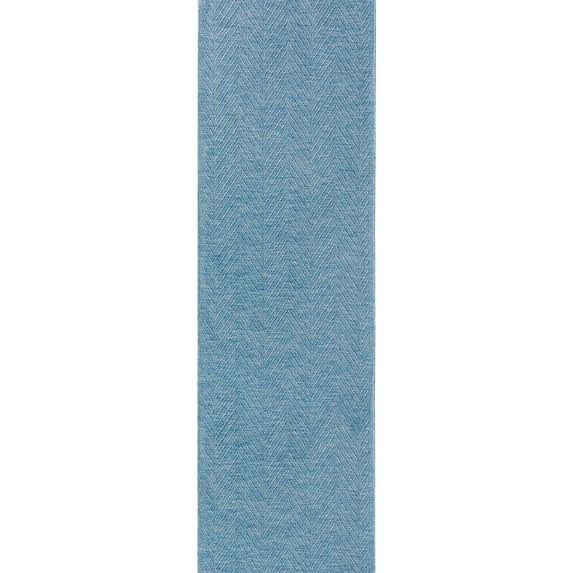 TOWN & COUNTRY BASICS Pax Herringbone Textured Solid Everwash® Washable Runner Area Rug, Low Pile, Non-Slip Backing, Easy Clean Pet & Family Friendly Rug, Blue, 2'5"x10'2"