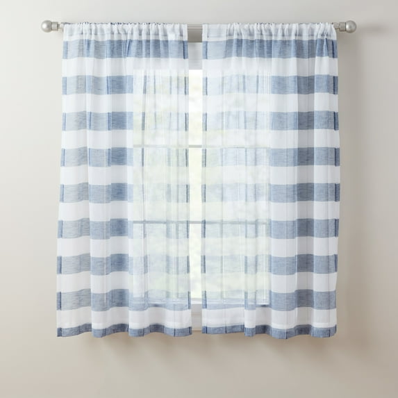 TOWN & COUNTRY BASICS Pax Semi-Sheer Stripe, Light Filtering Indoor Curtains 2-Pack Blue/White, 50"x63"