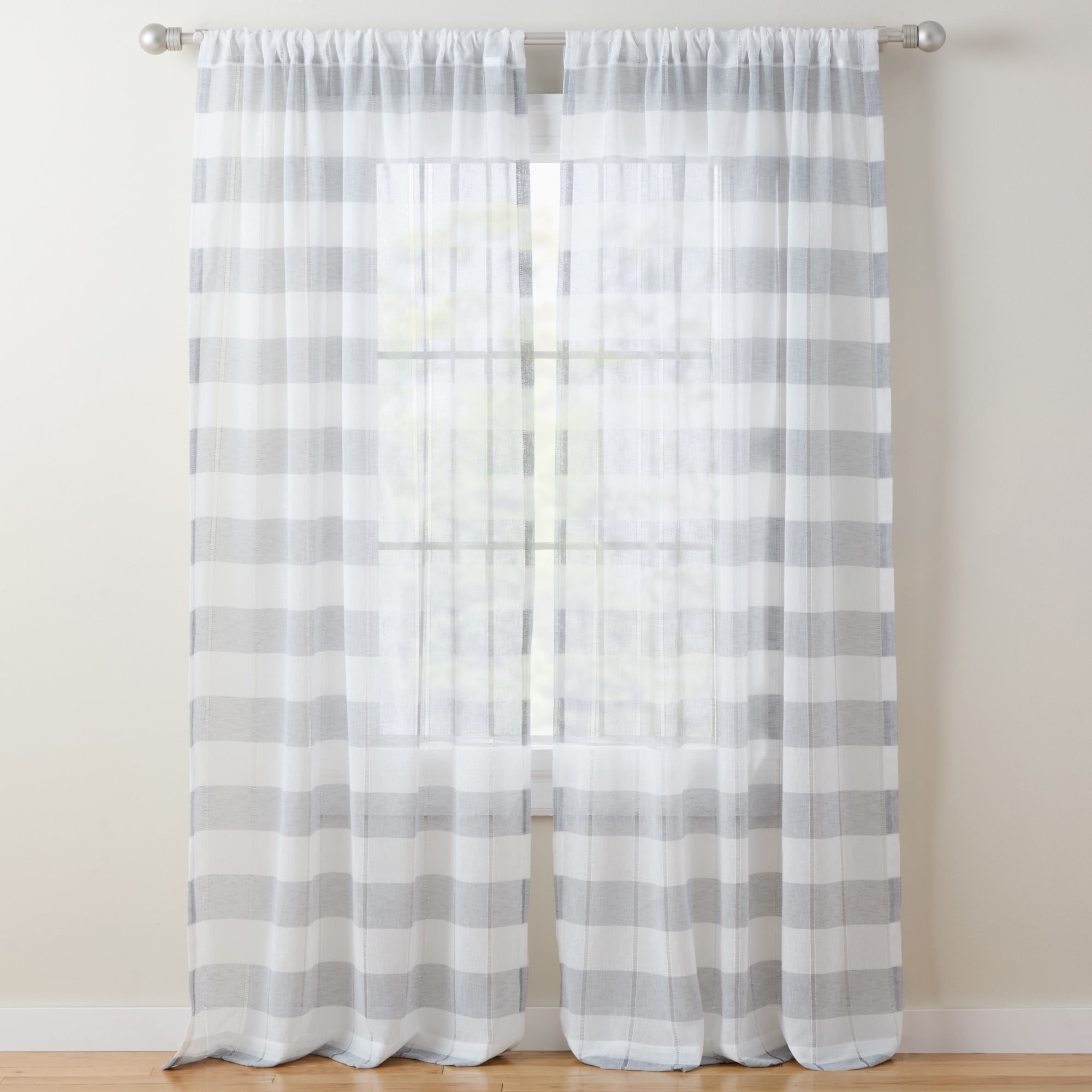 TOWN & COUNTRY BASICS Pax Semi-Sheer Stripe, Light Filtering Indoor Curtains 2-Pack Grey/White, 50"x84"