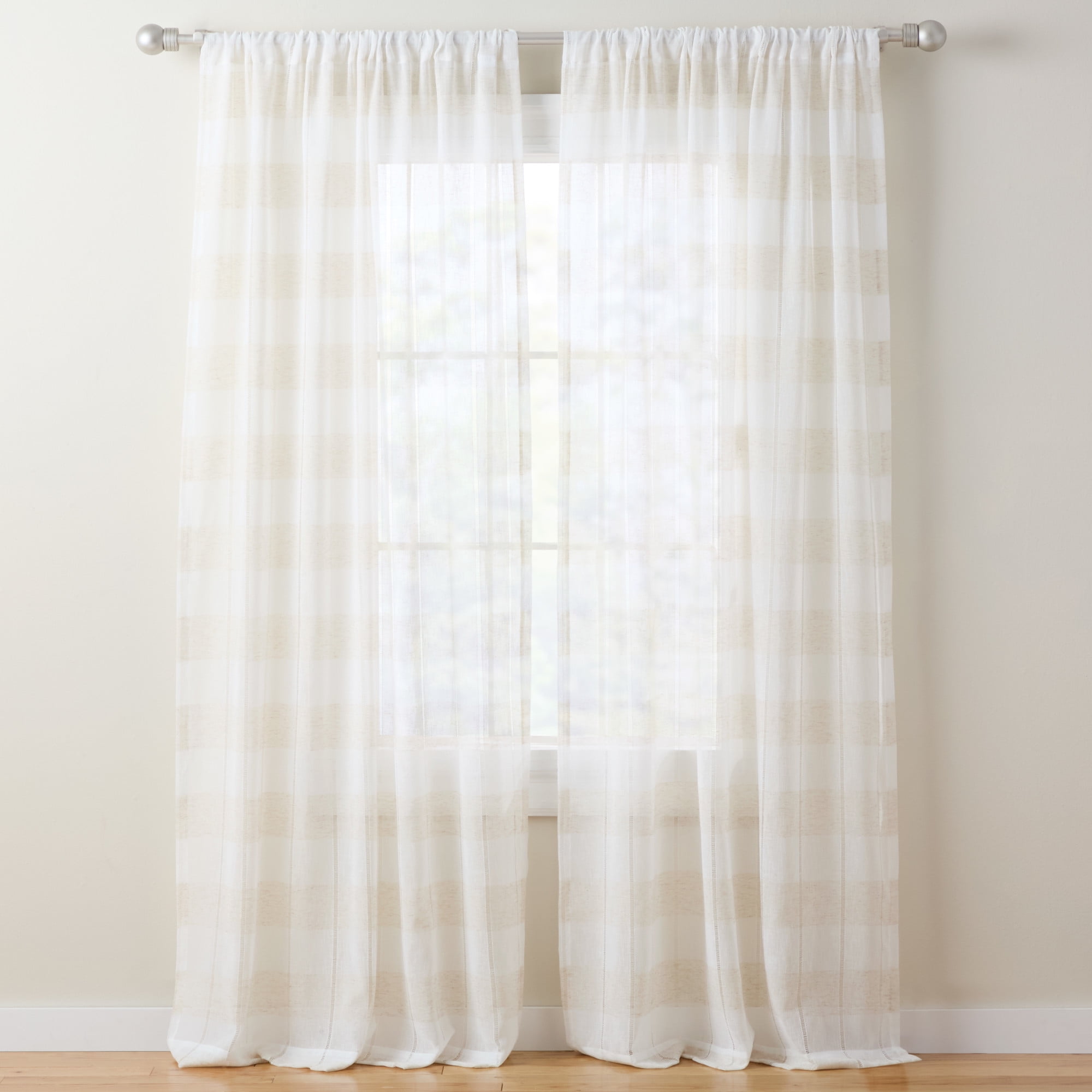 TOWN & COUNTRY BASICS Pax Semi-Sheer Stripe, Light Filtering Indoor Curtains 2-Pack Linen/White, 50"x96"