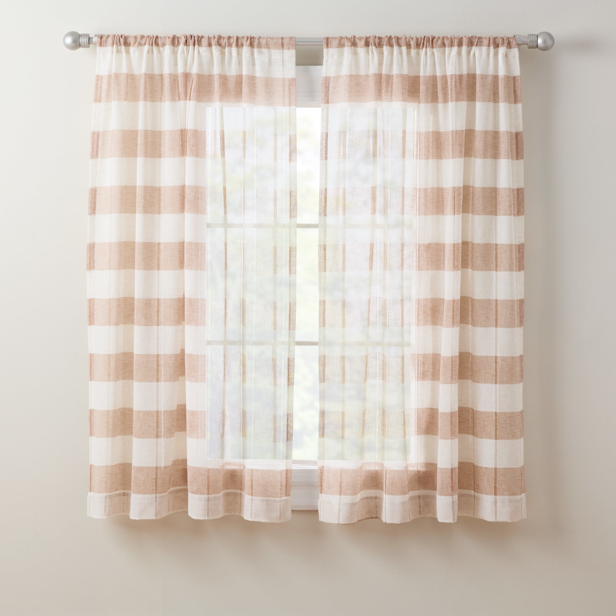 TOWN & COUNTRY BASICS Pax Semi-Sheer Stripe, Light Filtering Indoor Curtains 2-Pack Rust/Linen, 50"x63"