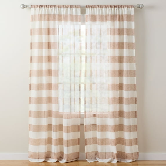 TOWN & COUNTRY BASICS Pax Semi-Sheer Stripe, Light Filtering Indoor Curtains 2-Pack Rust/Linen, 50"x96"
