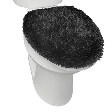 TOWN & COUNTRY BASICS Spa Step Noodle Solid Bathroom Toilet Lid Cover, Plush, Soft, and Absorbent, Machine Washable, Black, 18.5"x19.6"