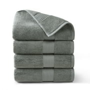 TOWN & COUNTRY EVERYDAY 4-Piece Solid Dobby Border Bath Towel Set, 30"x58", 100% Cotton, Plush & Absorbent 650GSM, Grey