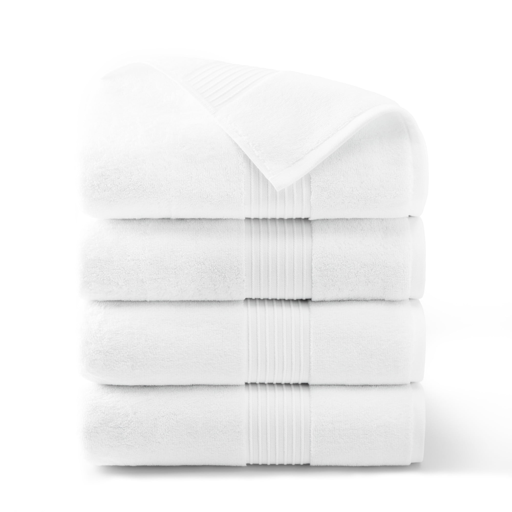 TOWN & COUNTRY EVERYDAY 4-Piece Solid Dobby Border Bath Towel Set, 30"x58", 100% Cotton, Plush & Absorbent 650GSM, White