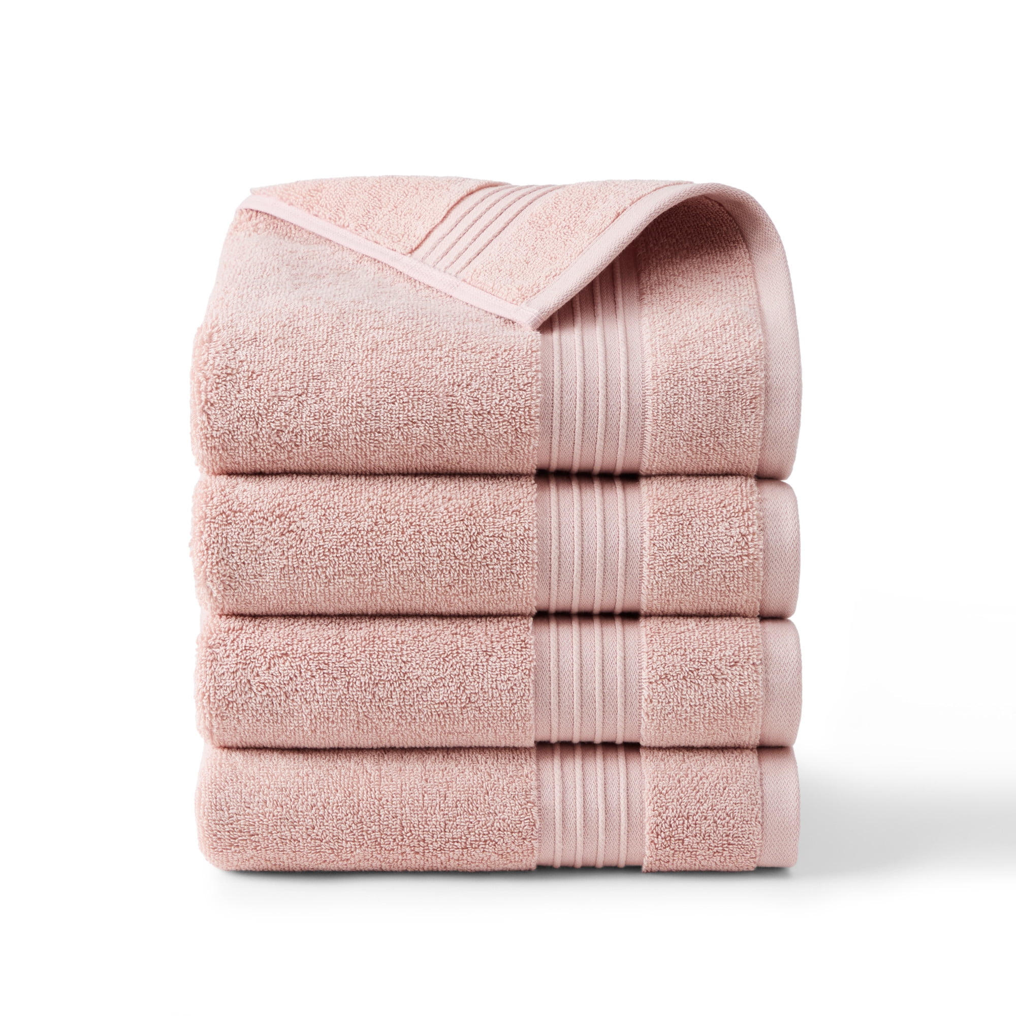 TOWN & COUNTRY EVERYDAY 4-Piece Solid Dobby Border Hand Towel Set, 20"x30", 100% Cotton, Plush & Absorbent 650GSM, Blush