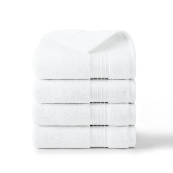 TOWN & COUNTRY EVERYDAY 4-Piece Solid Dobby Border Hand Towel Set, 20"x30", 100% Cotton, Plush & Absorbent 650GSM, White