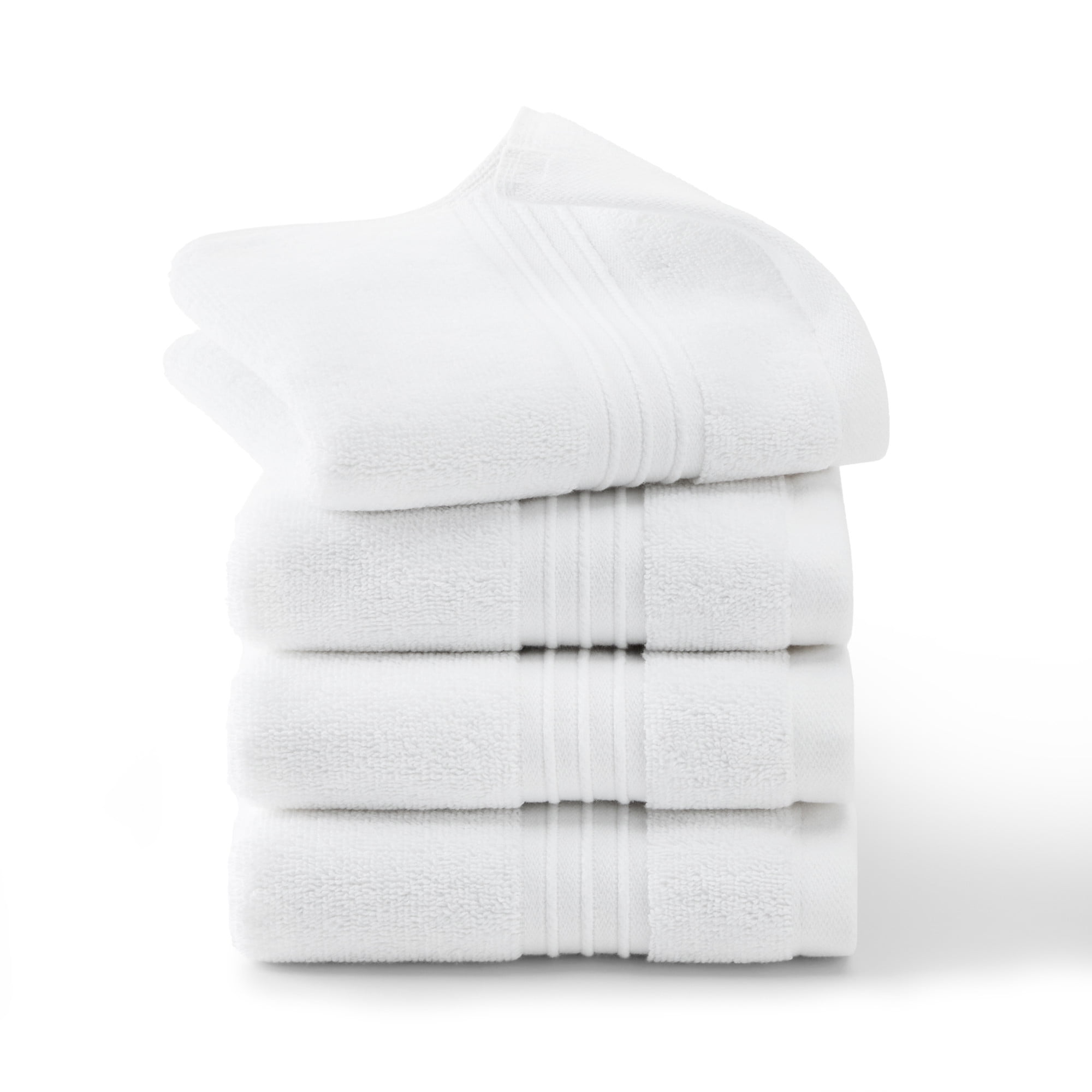 TOWN & COUNTRY EVERYDAY 4-Piece Solid Dobby Border Washcloth Set, 13"x13", 100% Cotton, Plush & Absorbent 650GSM, White