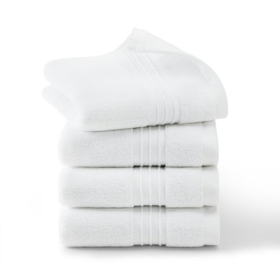 TOWN & COUNTRY EVERYDAY 4-Piece Solid Dobby Border Washcloth Set, 13"x13", 100% Cotton, Plush & Absorbent 650GSM, White