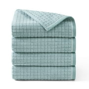 TOWN & COUNTRY EVERYDAY 4-Piece Textured Windowpane Bath Towel Set, 30x58, 100% Cotton, Plush & Absorbent 550GSM, Aqua Blue