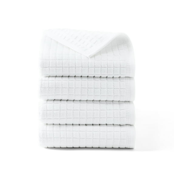TOWN & COUNTRY EVERYDAY 4-Piece Textured Windowpane Hand Towel Set, 20"x30", 100% Cotton, Plush & Absorbent 550GSM, White