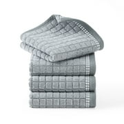 TOWN & COUNTRY EVERYDAY 4-Piece Textured Windowpane Washcloth Set, 13x13, 100% Cotton, Plush & Absorbent 550GSM, Grey