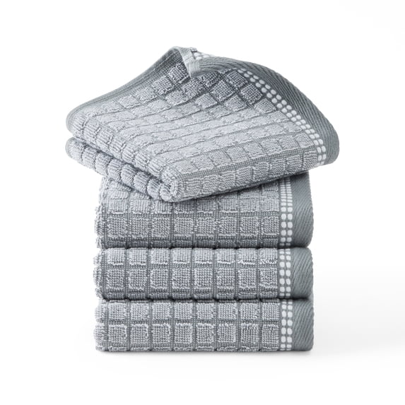 TOWN & COUNTRY EVERYDAY 4-Piece Textured Windowpane Washcloth Set, 13"x13", 100% Cotton, Plush & Absorbent 550GSM, Grey