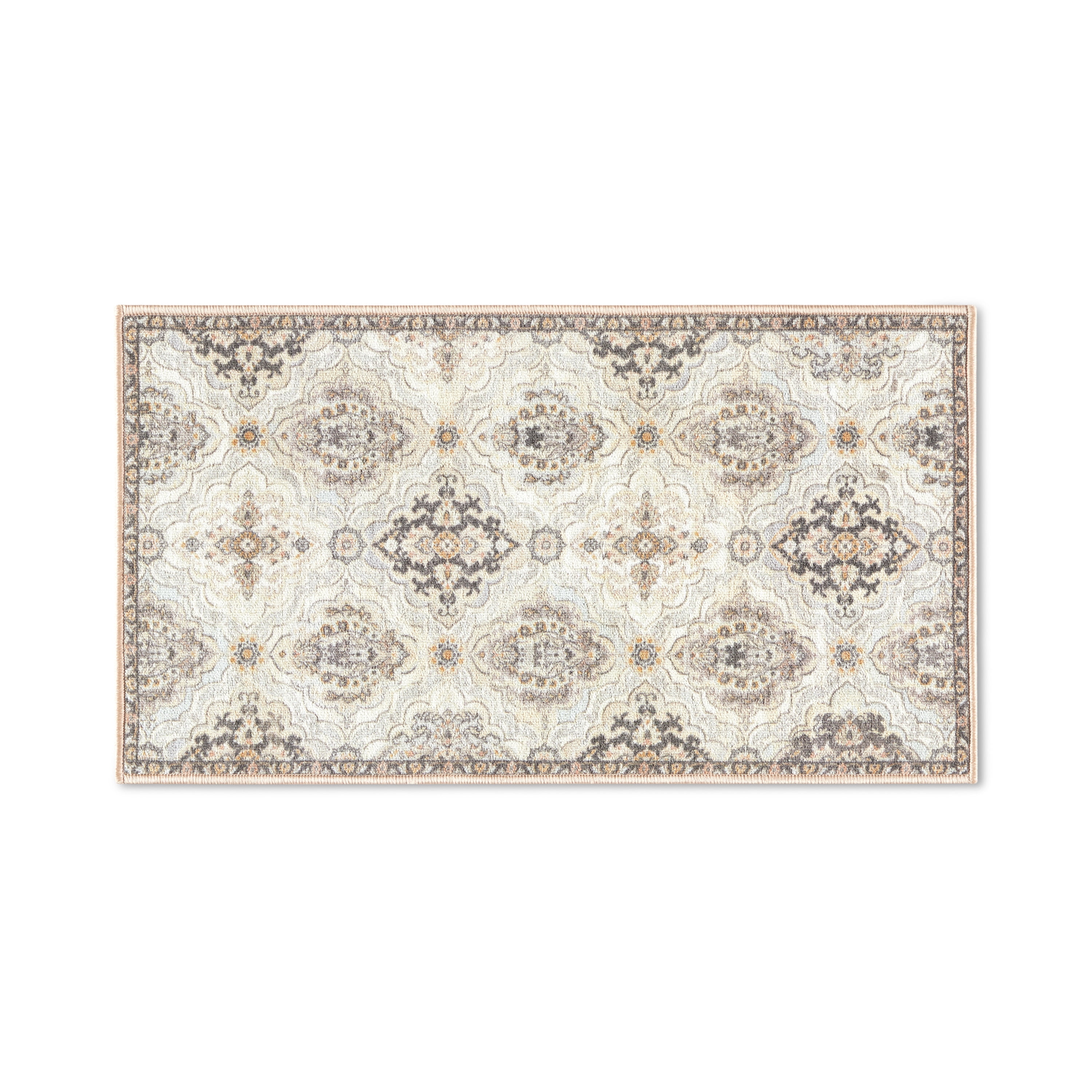 TOWN & COUNTRY EVERYDAY Avani Cottagecore Medallion Everwash® Washable Area Rug with Non-Slip Backing, Pet Friendly Rug, Beige, 20"x35"