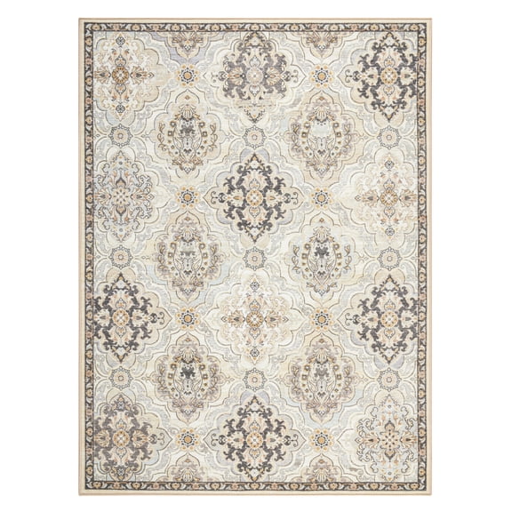 TOWN & COUNTRY EVERYDAY Avani Cottagecore Medallion Everwash® Washable Area Rug with Non-Slip Backing, Pet Friendly Rug, Beige, 5'2"x7'2"