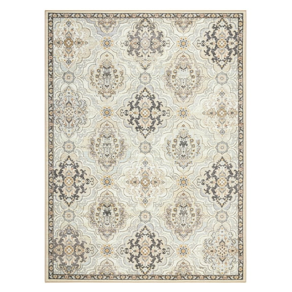 TOWN & COUNTRY EVERYDAY Avani Cottagecore Medallion Everwash® Washable Area Rug with Non-Slip Backing, Pet Friendly Rug, Beige, 6'6"x 9'6"