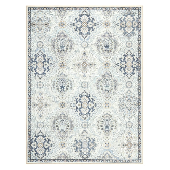 TOWN & COUNTRY EVERYDAY Avani Cottagecore Medallion Everwash® Washable Area Rug with Non-Slip Backing, Pet Friendly Rug, Grey, 5'2"x7'2"