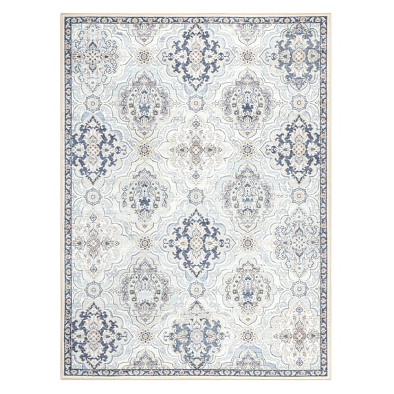 TOWN & COUNTRY EVERYDAY Avani Cottagecore Medallion Everwash® Washable Area Rug with Non-Slip Backing, Pet Friendly Rug, Grey, 6'6"x 9'6"