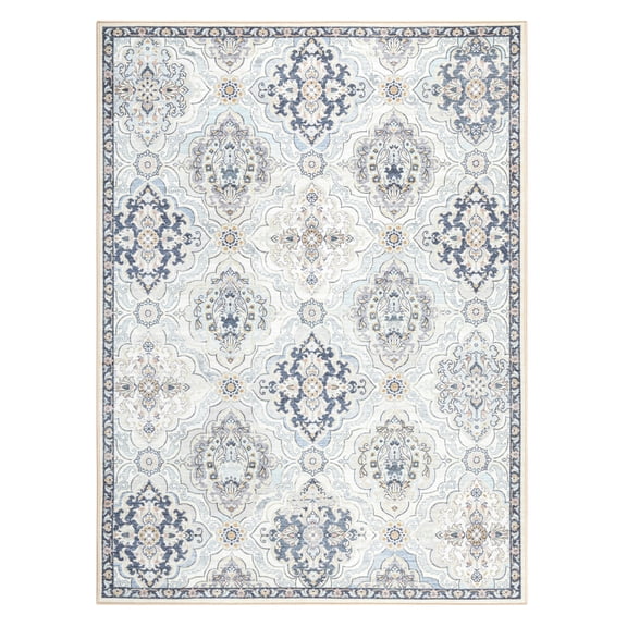 TOWN & COUNTRY EVERYDAY Avani Cottagecore Medallion Everwash® Washable Area Rug with Non-Slip Backing, Pet Friendly Rug, Grey, 7'10"x10'2"