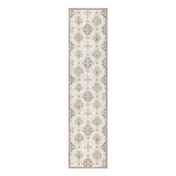 TOWN & COUNTRY EVERYDAY Avani Cottagecore Medallion Everwash® Washable Runner Area Rug with Non-Slip Backing, Pet Friendly Rug, Beige, 1'7"x6'6"
