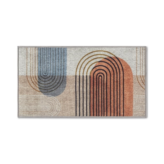 TOWN & COUNTRY EVERYDAY Avani Retro Arch Everwash® Washable Area Rug with Non-Slip Backing, Pet Friendly Rug, Beige/Rust, 20"x35"