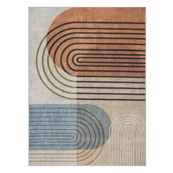 TOWN & COUNTRY EVERYDAY Avani Retro Arch Everwash® Washable Area Rug with Non-Slip Backing, Pet Friendly Rug, Beige/Rust, 5'2"x7'2"