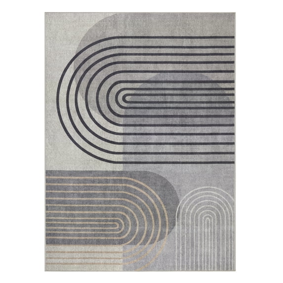 TOWN & COUNTRY EVERYDAY Avani Retro Arch Everwash® Washable Area Rug with Non-Slip Backing, Pet Friendly Rug, Grey/Blue, 5'2"x7'2"