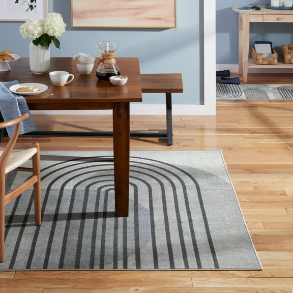 TOWN & COUNTRY EVERYDAY Avani Retro Arch Everwash® Washable Area Rug with Non-Slip Backing, Pet Friendly Rug, Grey/Blue, 6'6"x 9'6"