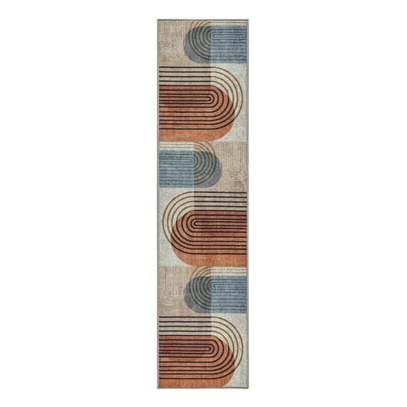 TOWN & COUNTRY EVERYDAY Avani Retro Arch Everwash® Washable Runner Area Rug with Non-Slip Backing, Pet Friendly Rug, Beige/Rust, 1'7"x6'6"