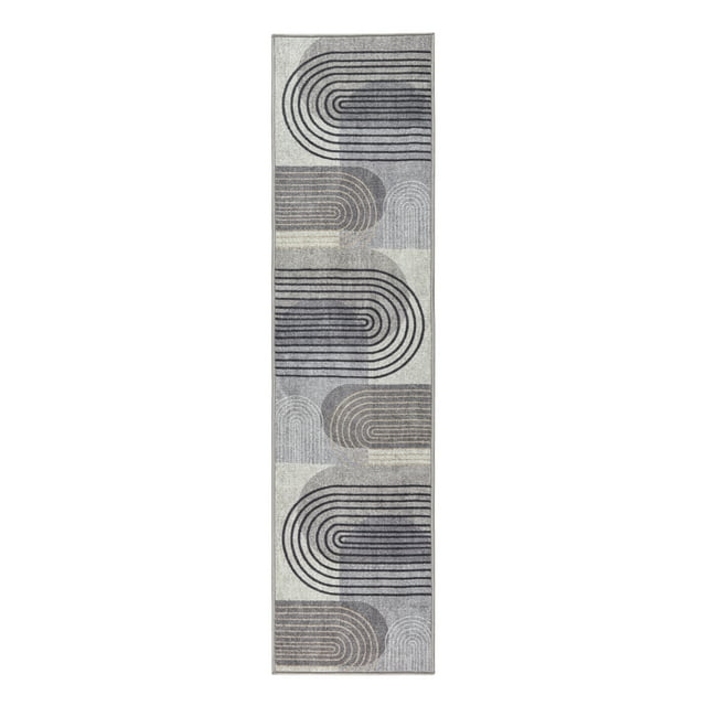 TOWN & COUNTRY EVERYDAY Avani Retro Arch Everwash® Washable Runner Area Rug with Non-Slip Backing, Pet Friendly Rug, Grey/Blue, 1'7"x6'6"
