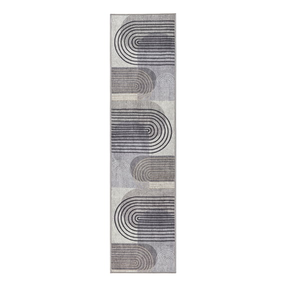TOWN & COUNTRY EVERYDAY Avani Retro Arch Everwash® Washable Runner Area Rug with Non-Slip Backing, Pet Friendly Rug, Grey/Blue, 1'7"x6'6"